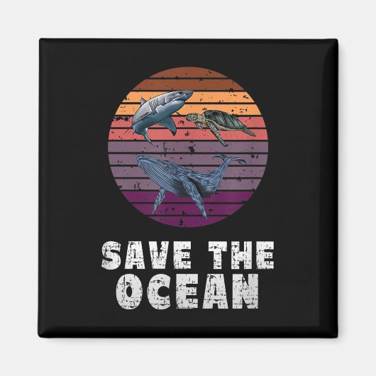 サメ,ウミガメ,クジラ,環境保護 マグネット (正面)