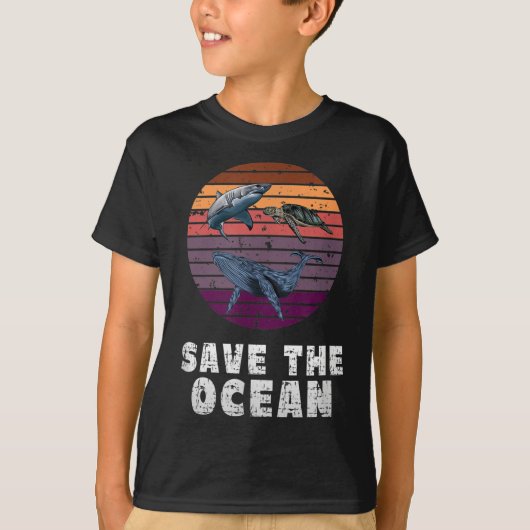 サメ,ウミガメ,クジラ,環境保護 Tシャツ (正面)