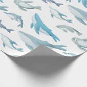 サメ、クジラ、イルカ、アザラシが白 ラッピングペーパー (角)