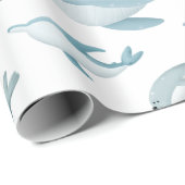 サメ、クジラ、イルカ、アザラシが白 ラッピングペーパー (ロールコーナー)