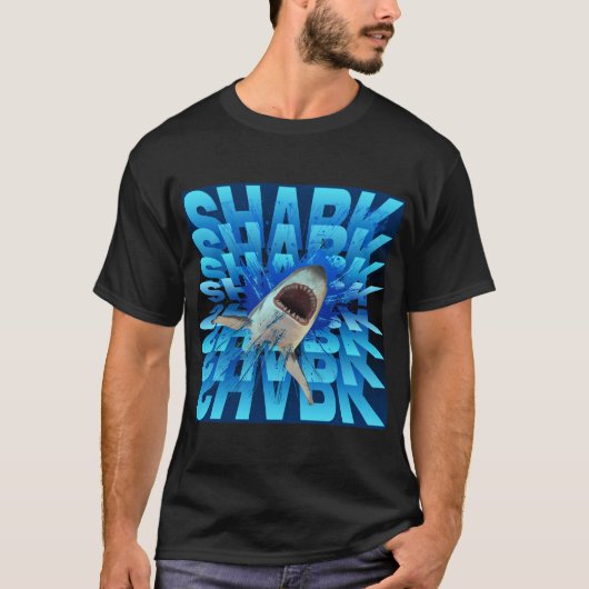 サメ テキストエフェクト タイポグラフィ Tシャツ (正面)