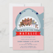 サメ ピンク プール ガール フォト 誕生日 招待状 (正面)