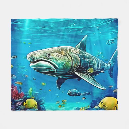 サメ 海の王者 アート フリースブランケット (正面(横))