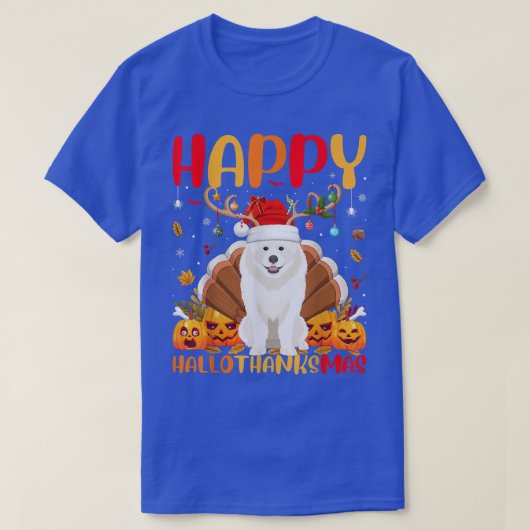 サモおもしろいイド犬の恋人ハッピーSamoyed HelloThanksM Tシャツ (デザイン正面)