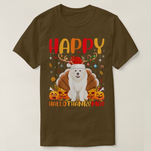 サモおもしろいイド犬の恋人ハッピーSamoyed HelloThanksM Tシャツ (デザイン正面)