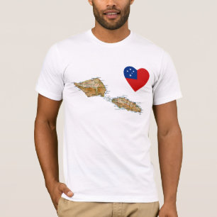 サモアの旗のハートおよび地図のTシャツ Tシャツ