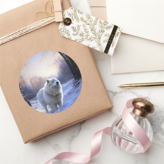 サモアイはそれを雪のクリスマスに任せた ラウンドシール (ギフト)