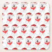 サモアイ犬がクリスマススターを育てる スクエアペーパーコースター (正面)