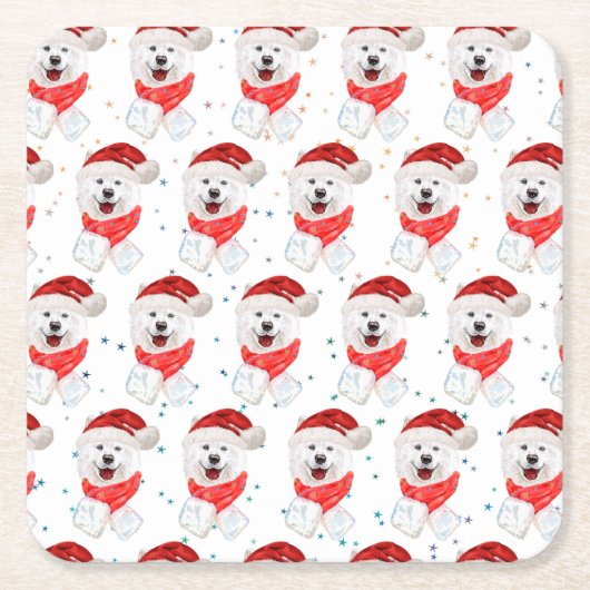 サモアイ犬がクリスマススターを育てる スクエアペーパーコースター (正面)