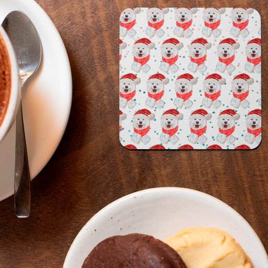 サモアイ犬がクリスマススターを育てる スクエアペーパーコースター