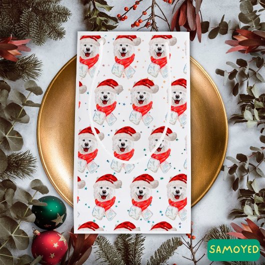 サモアイ犬がクリスマススターを育てる スモールペーパーバッグ