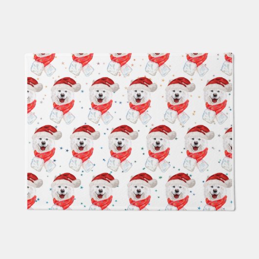 サモアイ犬がクリスマススターを育てる ドアマット (正面)