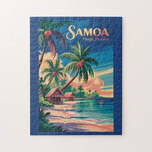 サモアビーチ サモア 挿絵 旅行 アート ビンテージ ジグソーパズル (縦)