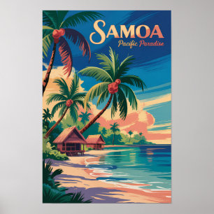 サモアビーチ サモア 挿絵 旅行 アート ビンテージ ポスター
