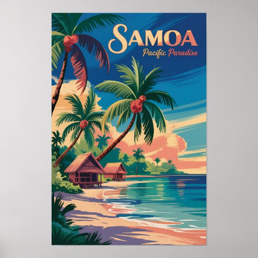 サモアビーチ サモア 挿絵 旅行 アート ビンテージ ポスター (正面)