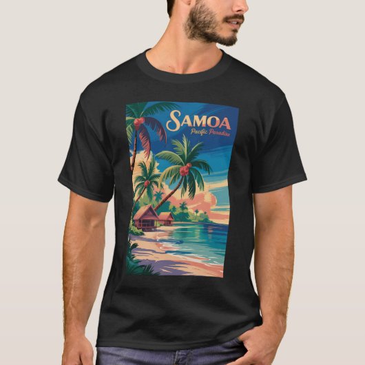 サモアビーチ サモア 挿絵 旅行 アート ビンテージ Tシャツ (正面)