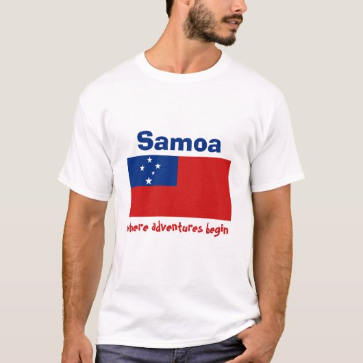 サモア国旗+地図+テキスト Tシャツ (正面)