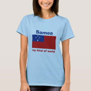 サモア国旗+地図+テキストTシャツ Tシャツ