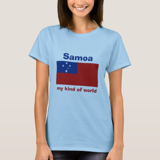 サモア国旗+地図+テキストTシャツ Tシャツ (正面)