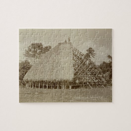 サモア、c.1875 (セピア色の写真)の家の建物 ジグソーパズル (横)