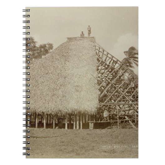 サモア、c.1875 (セピア色の写真)の家の建物 ノートブック (正面)