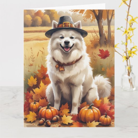 サモイエの紅葉感謝祭の芸術 カード (黄色い花)