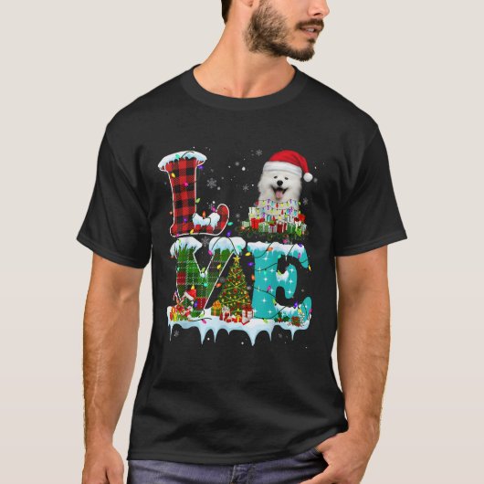 サモイエドクリスマスツリーライツサンタドッグクリスマスT Shi Tシャツ (正面)