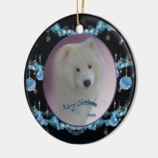 サモイエドクリスマスラウンドオーナメント(ミニポートレート) セラミックオーナメント (左)