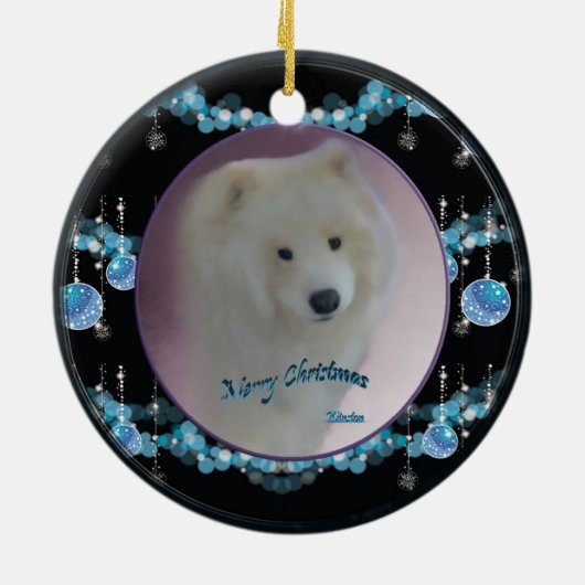 サモイエドクリスマスラウンドオーナメント(ミニポートレート) セラミックオーナメント (裏面)