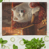 サモイエドグクリスマスフェスティバル キッチンタオル (折り畳み)