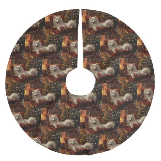 サモイエドグクリスマスフェスティバル ブラッシュドポリエステルツリースカート (正面)