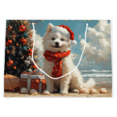 サモイエドグクリスマスヴィンテージビーチ ラージペーパーバッグ (正面)