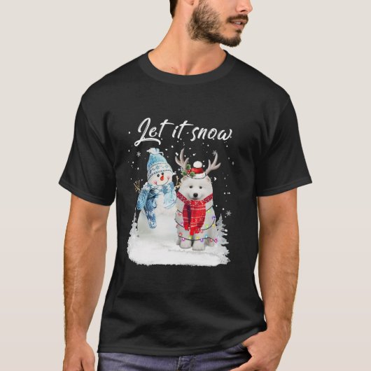 サモイエドサンタドッグクリスマス雪だるまクリスマスパジャマ Tシャツ (正面)