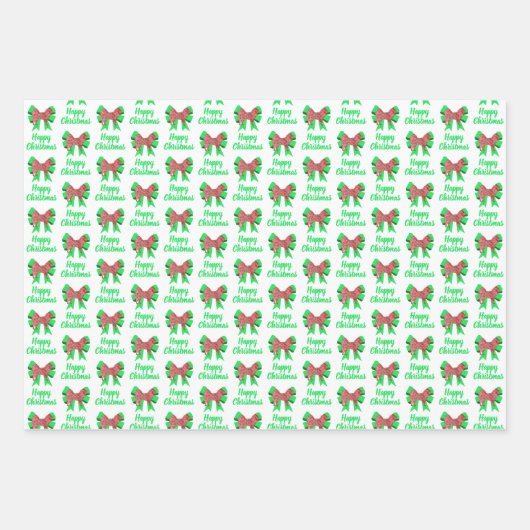 サモイドかわいいクリスマスドッグ&グリーンボウ3色 ラッピングペーパーシート (正面2)