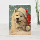 サモイドのクリスマスパーソナライズされたヴィンテージ シーズンカード (正面)