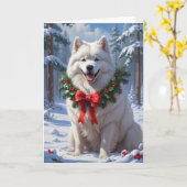 サモイドインスノーウィズホリデーリースウィンターアート カード (黄色い花)