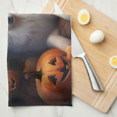 サモイドカボチャのハロウィーン怖い キッチンタオル (四つ折り)