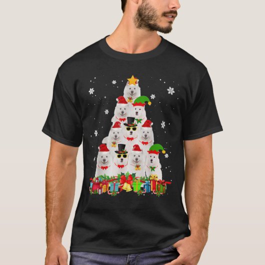 サモイドクリスマスツリーおもしろい犬恋人クリスマスギフト Tシャツ (正面)