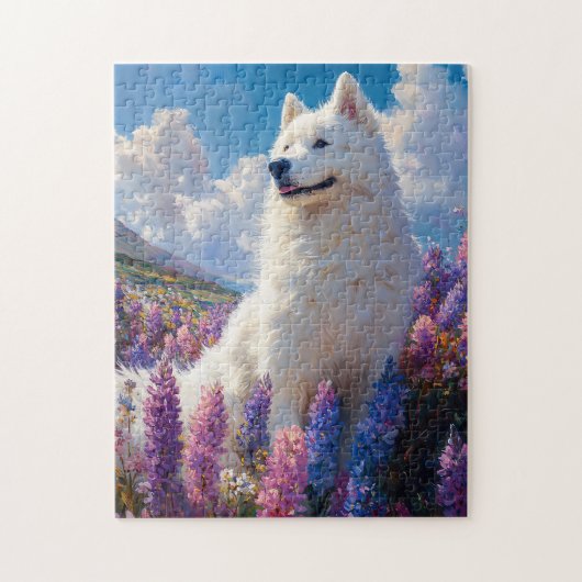 サモイドッグパープルルピネの花 ジグソーパズル (縦)