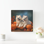 サモイドパピー秋デライトカボチャ スクエア壁時計 (ホーム)