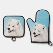 サモイ絵を描ズ白かわいいオリジナルペットドッグアート 鍋つかみ&鍋敷きセット (正面)