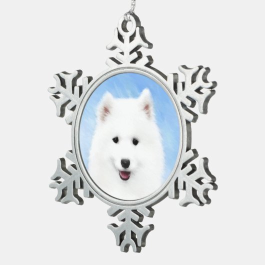 サモイ絵画ド子犬の写真 – かわいいオリジナルドッグアート スノーフレークピューターオーナメント (右)