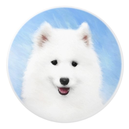サモイ絵画ド子犬の写真 – かわいいオリジナルドッグアート セラミックノブ (正面)