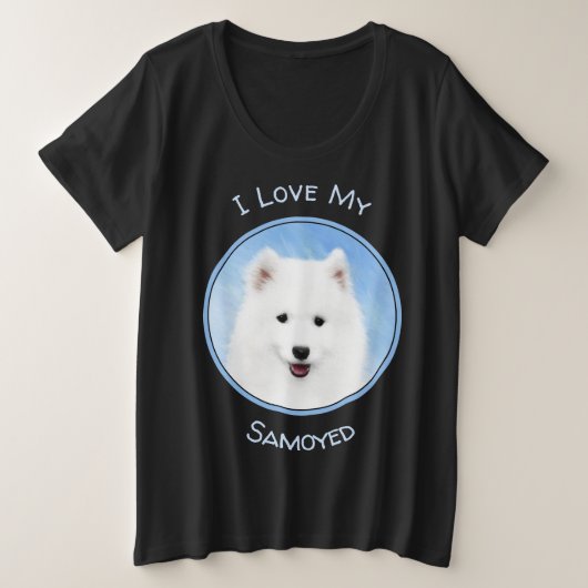 サモイ絵画ド子犬の写真 – かわいいオリジナルドッグアート プラスサイズTシャツ (デザイン正面)