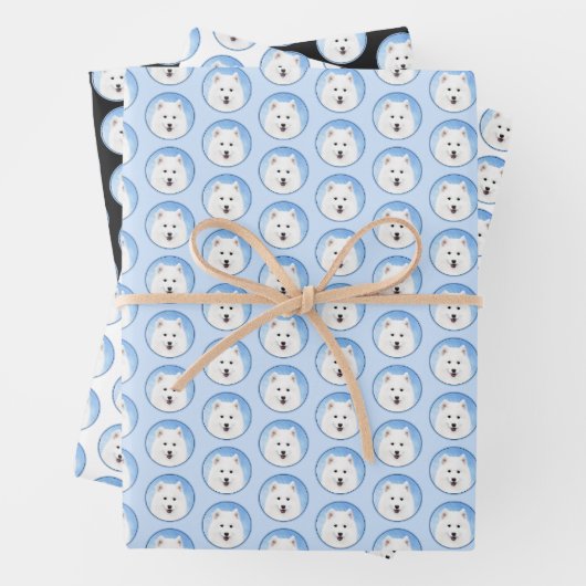 サモイ絵画ド子犬の写真 – かわいいオリジナルドッグアート ラッピングペーパーシート (インサイチュ)