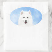 サモイ絵画ド子犬の写真 – かわいいオリジナルドッグアート 楕円形シール (バッグ)