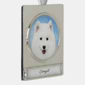 サモイ絵画ド子犬の – かわいいオリジナルドッグアートSil シルバープレートバナーオーナメント (右)