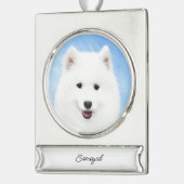 サモイ絵画ド子犬の – かわいいオリジナルドッグアートSil シルバープレートバナーオーナメント (左)