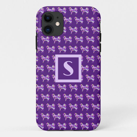 サモエイかわいい犬パープルシルエットモノグラム Case-Mate iPhoneケース (裏面)