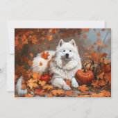 サモエイパーソナライズされたドグネーム秋 ノートカード (裏面)